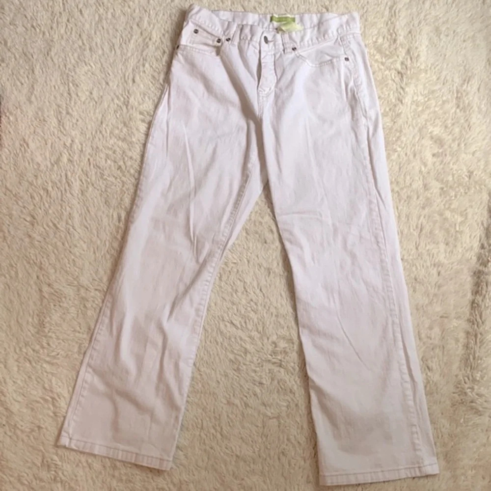 Sigrid Olson straight leg white jeans pants slacks size 8 tan stitching
